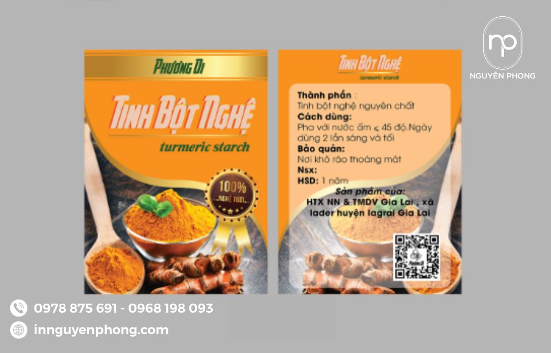 in tem nhãn tinh bột nghệ với kích thước phù hợp